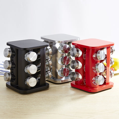 Spice Rack Kitchen Glass Seasoning Salt Pepper Sugar Jars