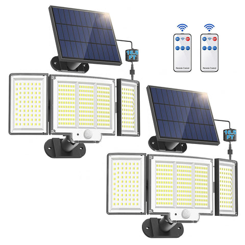 2 Pack Solar Lights Outdoor 348 LED Motion Sensor Lights With Remote Control  3 Head Waterproof