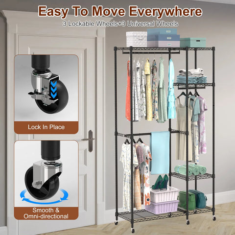 4 Tier Heavy Duty Garment Rack with Wheels