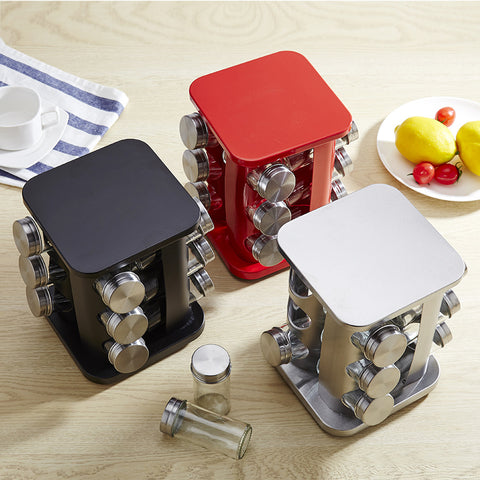 Spice Rack Kitchen Glass Seasoning Salt Pepper Sugar Jars