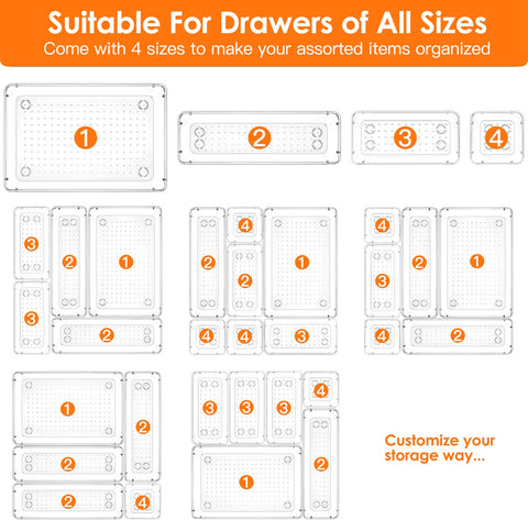 25PCS Clear Plastic Drawer Organizers Set