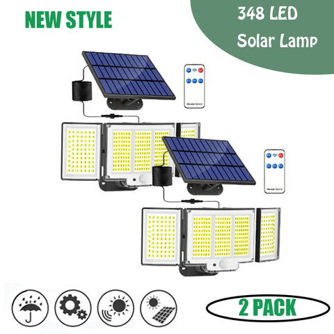 2 Pack Solar Lights Outdoor 348 LED Motion Sensor Lights With Remote Control  3 Head Waterproof