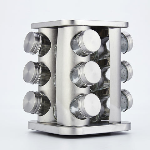 Spice Rack Kitchen Glass Seasoning Salt Pepper Sugar Jars