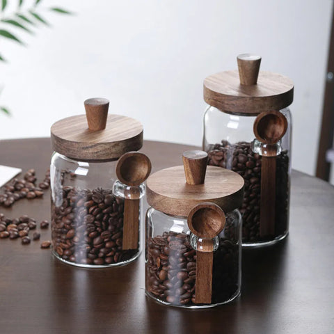 3 Pcs Glass Coffee Jars With Spoons