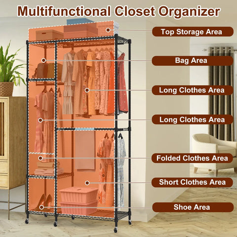 4 Tier Heavy Duty Garment Rack with Wheels