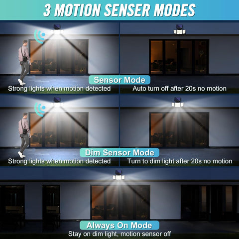 2 Pack Solar Lights Outdoor 348 LED Motion Sensor Lights With Remote Control  3 Head Waterproof