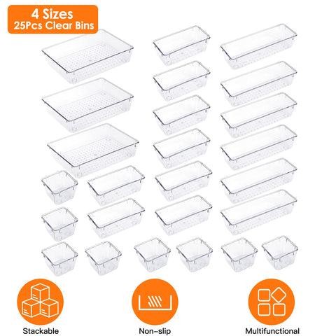 25PCS Clear Plastic Drawer Organizers Set
