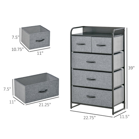 Fabric 5 Drawer Organizer Gray