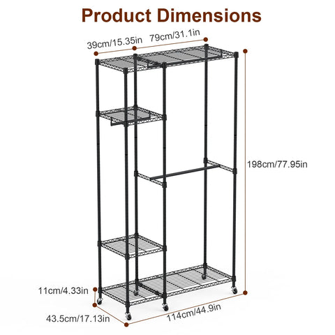 4 Tier Heavy Duty Garment Rack with Wheels
