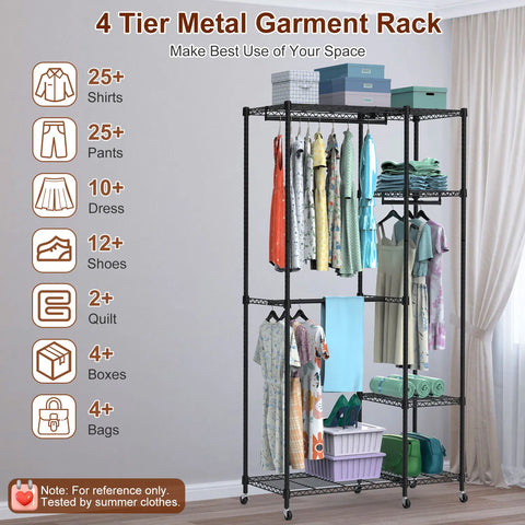 4 Tier Heavy Duty Garment Rack with Wheels