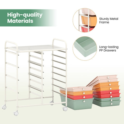 Utility 12 Drawer Organizer Cart with Wheels